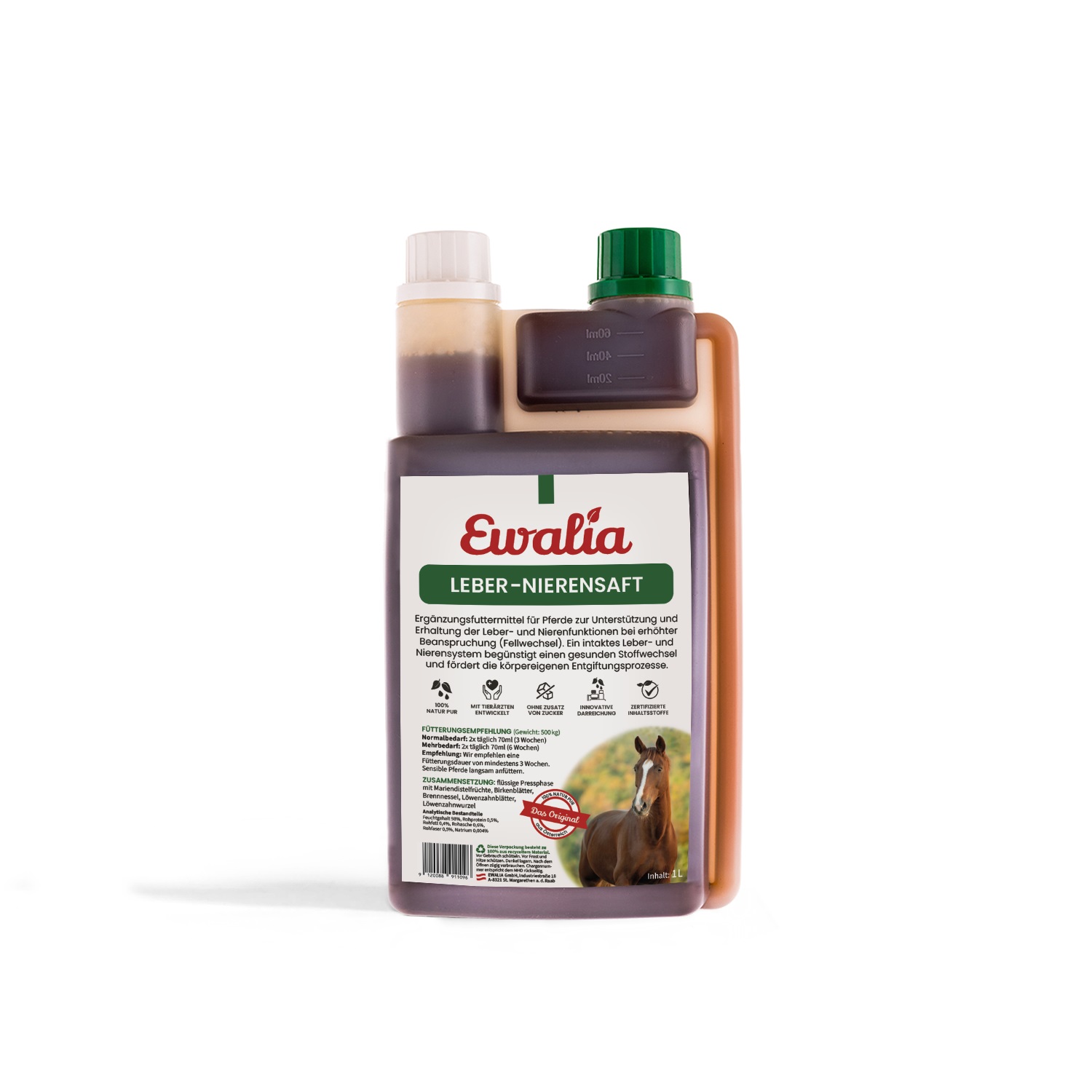 Ewalia - Leber-Nierensaft für Pferde - Zur Unterstützung der Leber- und Nierenfunktion Ewalia - Leber-Nierensaft für Pferde - Zur Unterstützung der Leber- und Nierenfunktion