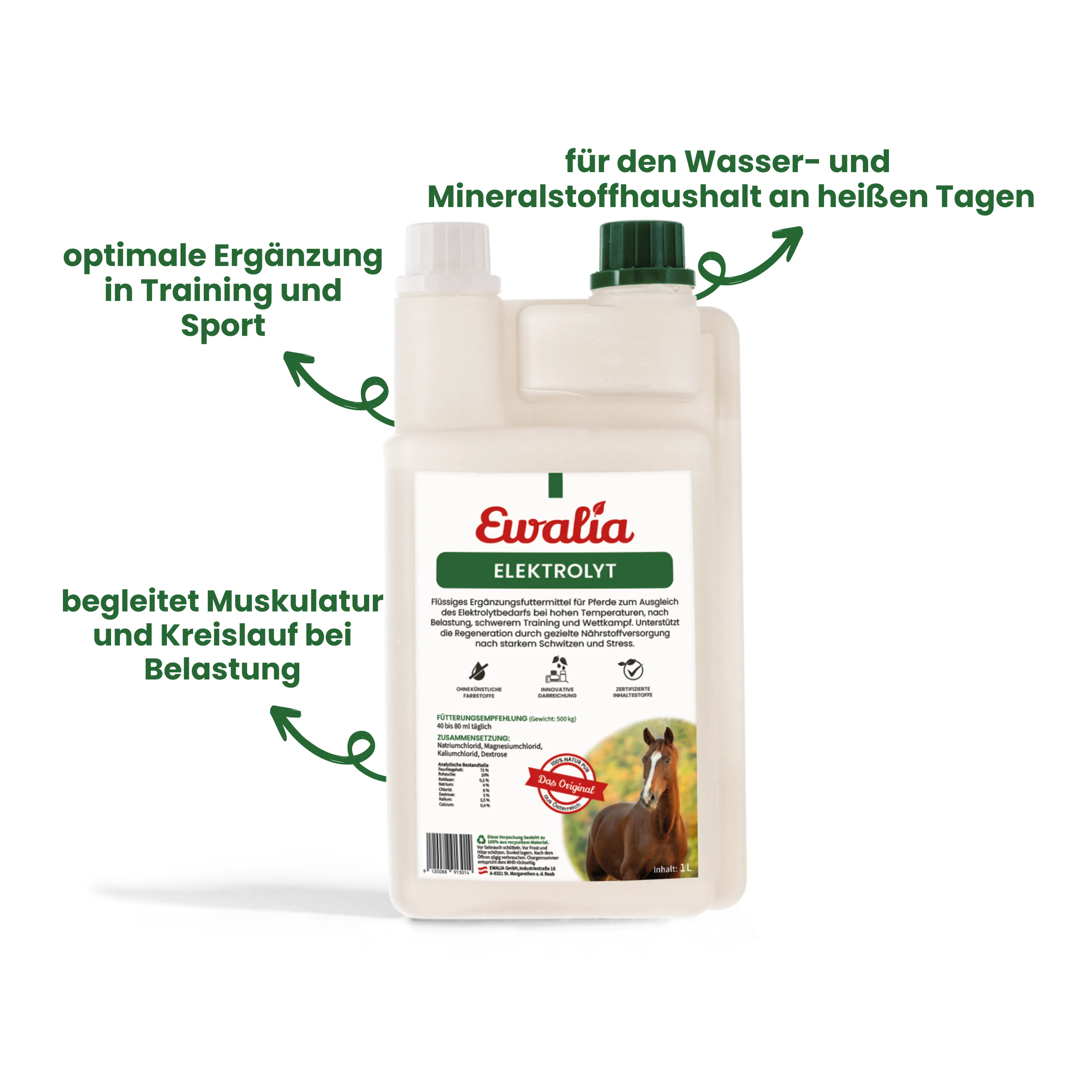 Ewalia - Elektrolyt Liquid für Pferde - Zur Unterstützung bei Hitze, starkem Schwitzen und Training